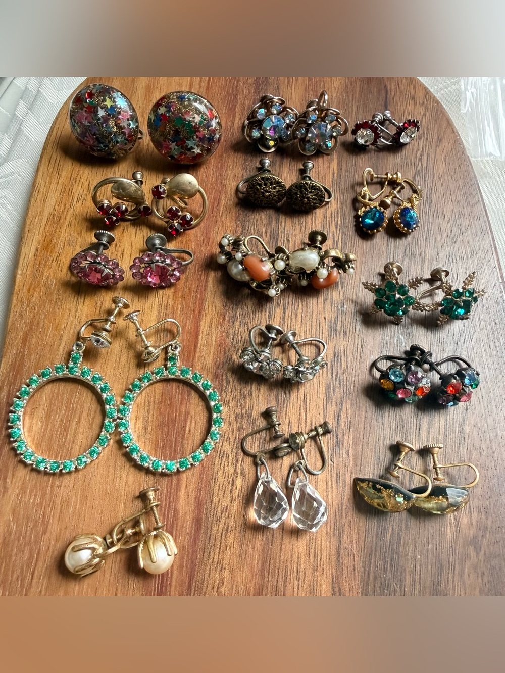 Lot Of 15 VTG Screw On Earrings Rhinestone Colorful Sterling Confetti Baby Tooth
